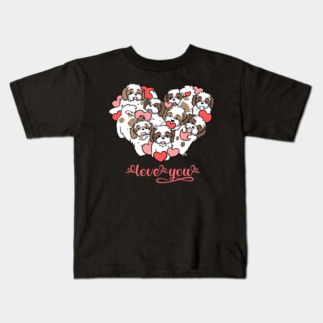 Love you a cute valentine day with a heart shape shih tzu dog Kids T-Shirt by Yarafantasyart